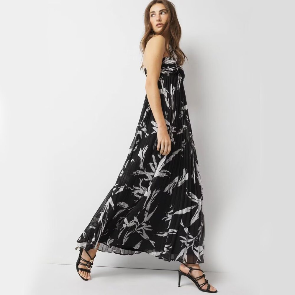 WHBM $190 Halter Pleated Maxi Dress Black White 10 Sundress Cutout Chiffon - Picture 4 of 8